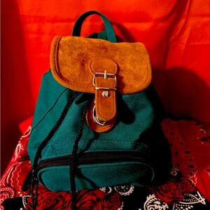 Vintage back pack duck canvas and leather draw string 90s style